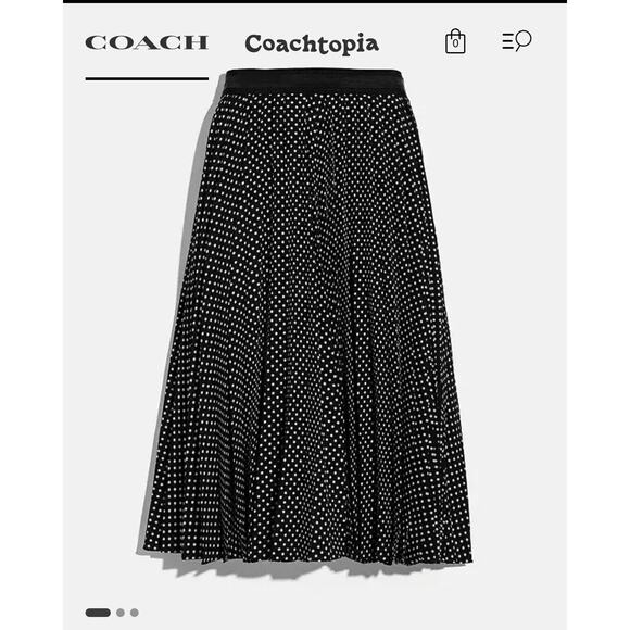 NWOT Coach Women's Micro Dots Pleated A Line Midi Skirt SIZE 2 black & White - Picture 2 of 7